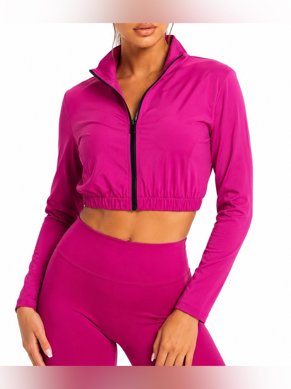 Large Let’s Gym Women’s Cropped Workout Jacket in Pink - Like New